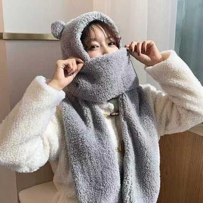 Sevimli Ayı Kulak Şapka Eşarp Eldiven Seti Kış Kadın Yenilik Kapaklar Sıcak Rahat Peluş Şapkalar Rahat Katı Polar Kız Kawaii Aksesuarları