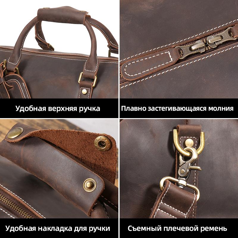 Retro pánská neformální cestovní taška do ruky Ručně vyrobená taška přes rameno z pravé kůže s velkou kapacitou Vodotěsná a lehká taška s kulatým sudem
