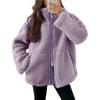 Women's Plush Jacket Casual Long Sleeve Oversized Warm Double Zipper Winter Teddy Coat