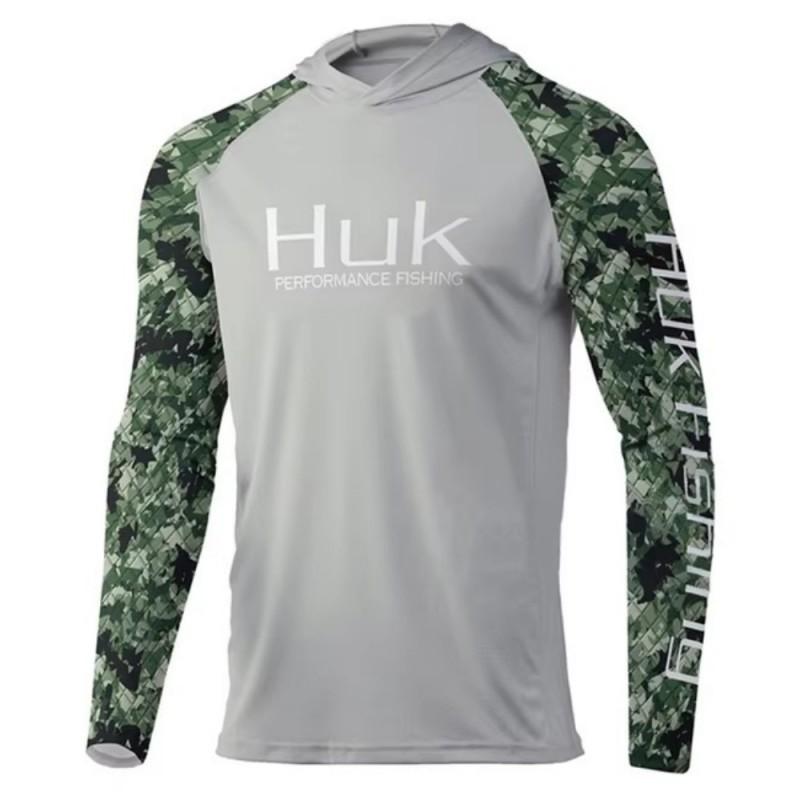 HUK Fishing Shirt Men's Long-sleeved Hooded Suit UPF50 Breathable T-shirt