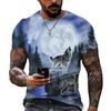 Men's Short Sleeve T-Shirt, 3D Howling Wolf Moon Print, Stylish Casual Wear