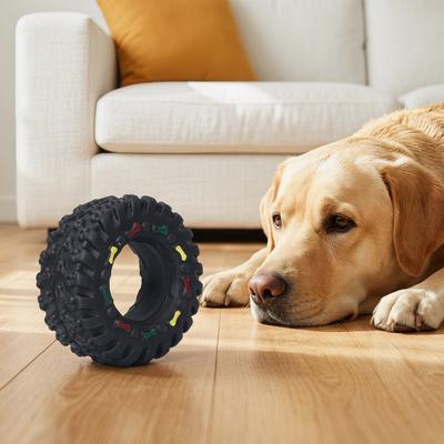 2Pcs Tire Shape Dog Noise Toy for Teeth Cleaning and Fresh Breath Bite-Resistant Chew Toy Interactive Anti-Stress Squeaky Dog Toy for Small To Medium