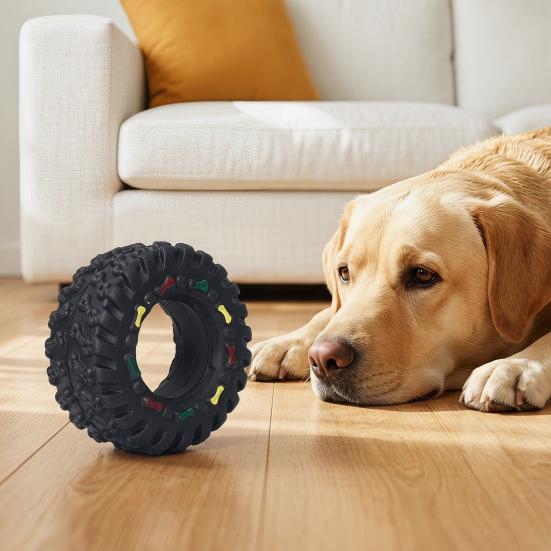 2Pcs Tire Shape Dog Noise Toy for Teeth Cleaning and Fresh Breath Bite-Resistant Chew Toy Interactive Anti-Stress Squeaky Dog Toy for Small To Medium