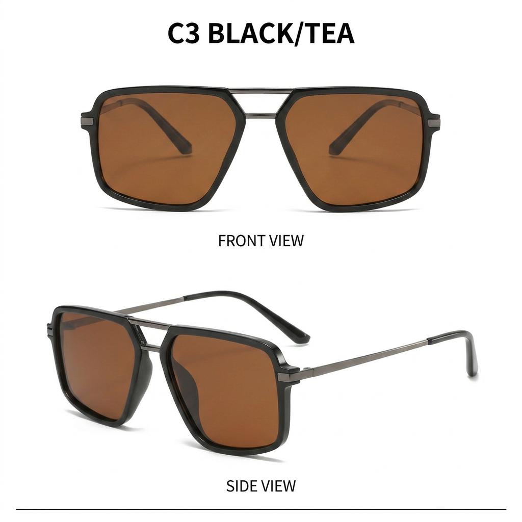 Square Sunglasses Lightweight Retro Metal Shades Uv Blocking Sunglasses Versatile Double Bridge Sunglasses For Daily Commuting
