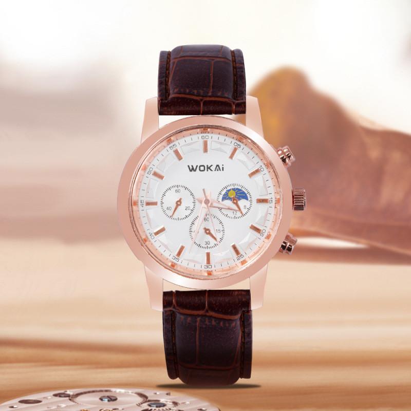 Wokai Business Mens Watch With Pu Strap Quartz Movement For Formal Wear