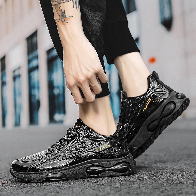 Men's Shoes Autumn and Winter New Trendy Leather Surface Lightweight Running Shoes Non-slip and Wear-resistant Crocodile Pattern Dad Shoes Versatile