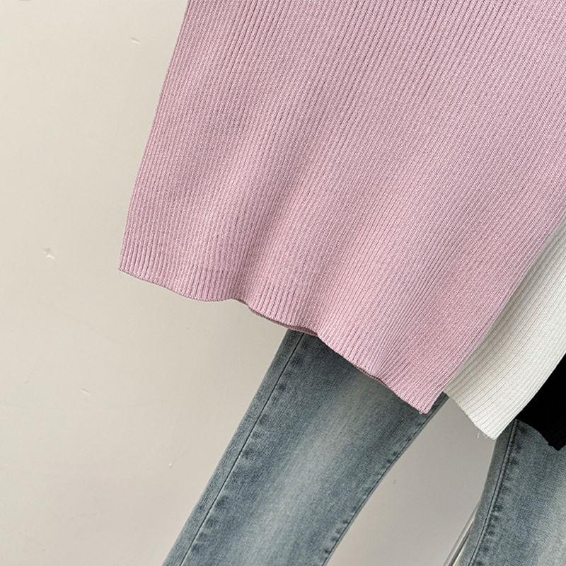 Chinese Style Button Up Stand Up Collar Knitted Sweater Women Spring Summer Tight Fitting Inner Layer Bottom Layer Temperament Short Sleeved Top
