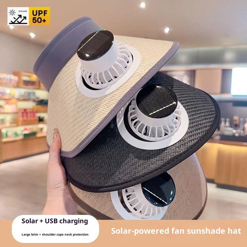 Uv Protection Solar-Powered Fan Hat Super Large Brim Adjustable Fishing Hat Lightweight With Shawl Sun Protection Hat