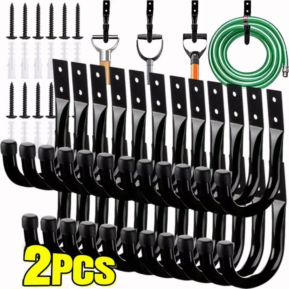 2Sets Heavy Duty Garage J-shaped Hook with Screws Wall-mounted Garage Storage Hooks Door Wall Storage Racks