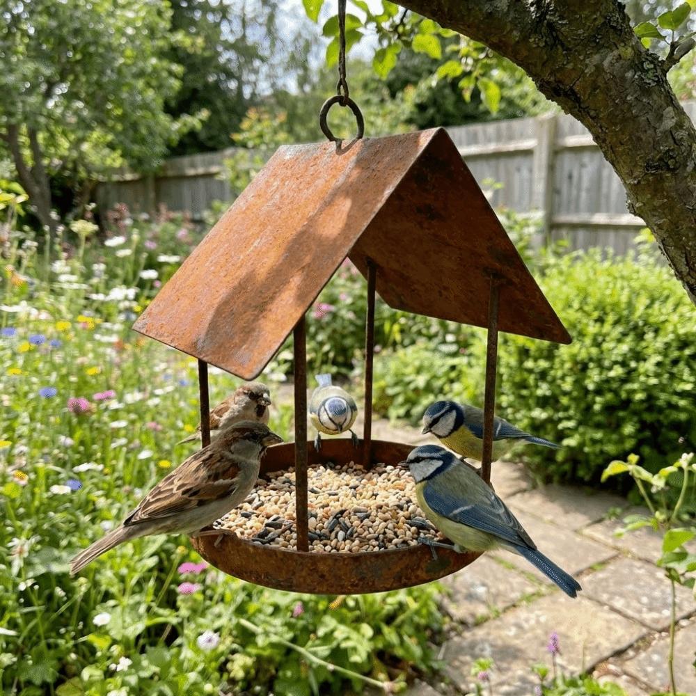 Rain-Resistant Bird Feeding Station Hut Shape Wildlife Habitat Durable Hanging Bird Feeder Porch