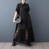 Kurzarm Übergröße Baumwolle Spitze Vintage Schwarz Neu in Kleider für Damen Freizeit Locker Lang Sommer Hemdbluse