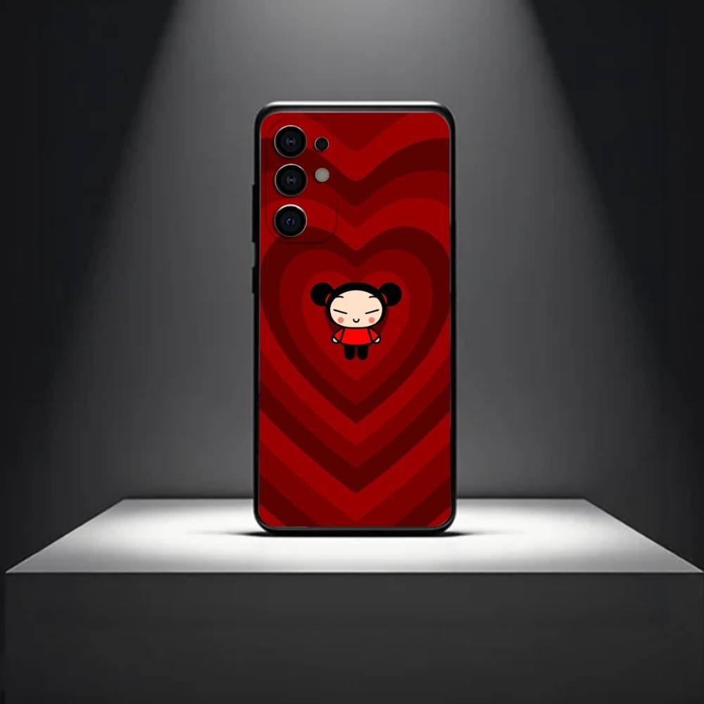 C-Cute Cartoon Pucca Garu Phone Case For Samsung S 25,24,23,22,30,21,10,9,Ultra,Plus,Lite,FE,4,5 G Soft Black Case Samsung S21fe