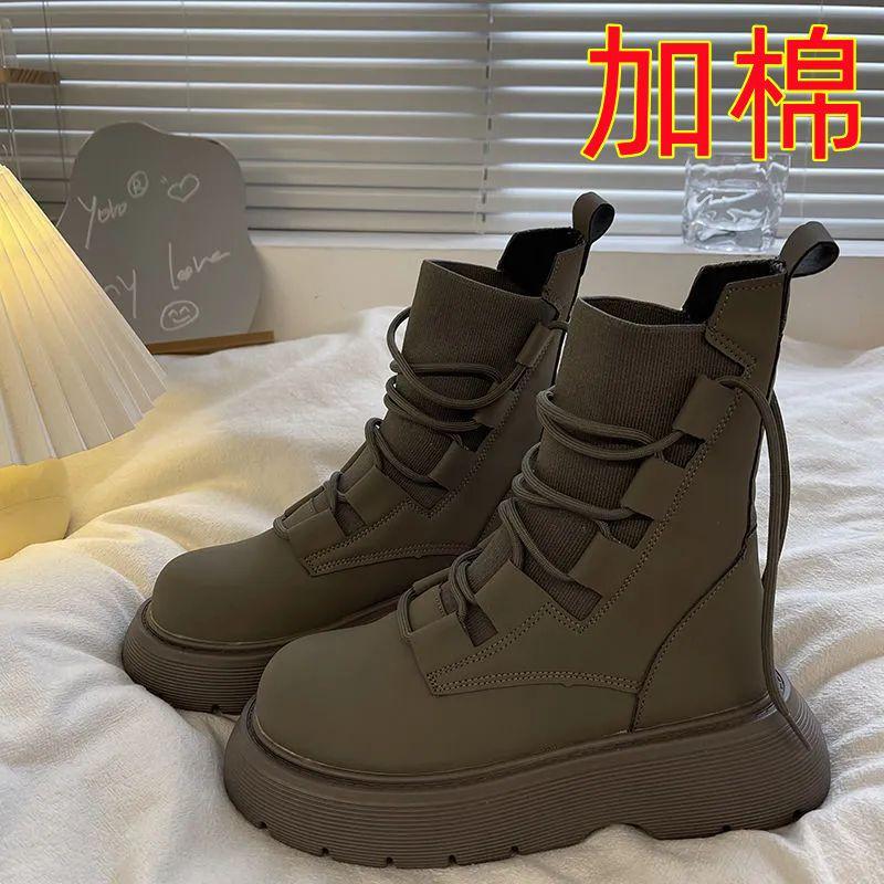 White British Martin Boots Women's 2025 Autumn New Thin Small Thick-soled Heightening Lace-up Versatile Short Boots