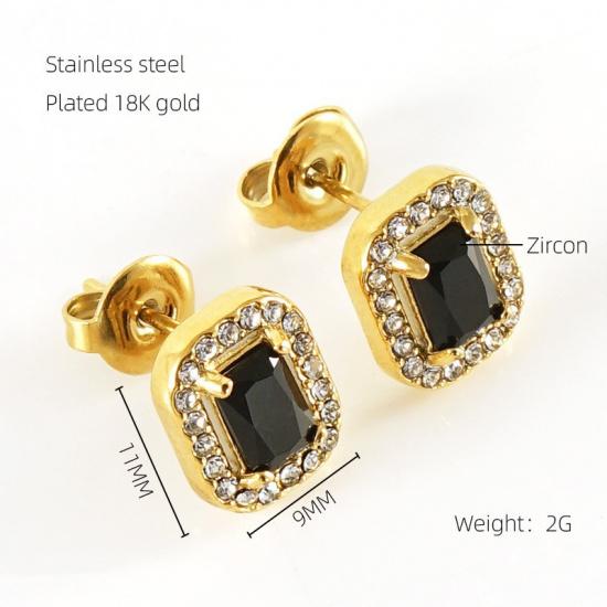 Zircon-inlaid square-cut stainless steel18K Earrings, studs, European and American trendy, niche design, geometric