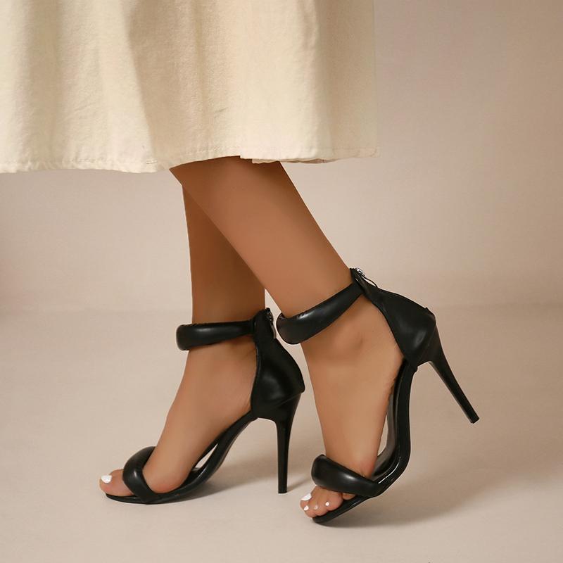 Fashion Summer New One-line Strap Temperament Sandals Women's Round Toe Open Toe Non-slip Wear-resistant Stiletto High Heels