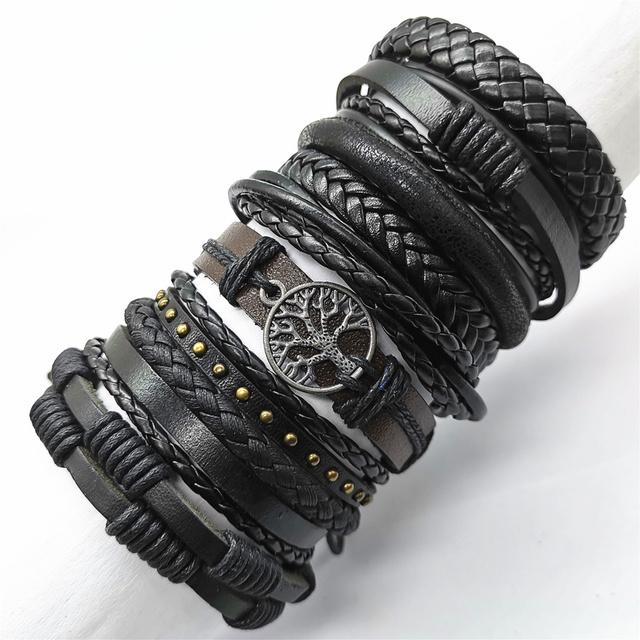 10 Pcs/set Black Wrap Woven New Fashion Handmade Men Bracelets Male Women Leather Bracelets Men Bangle Jewelry Gift