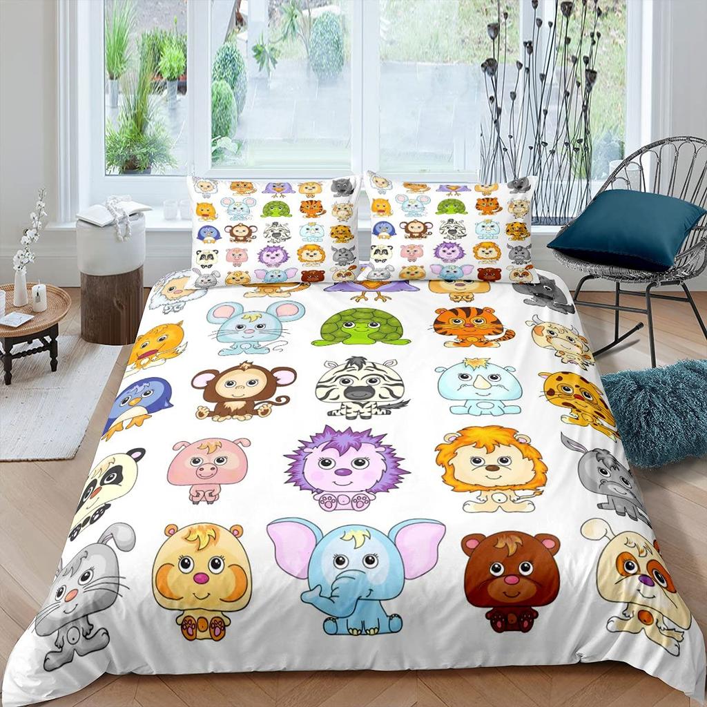 Kids Cartoon Animal Zebra Giraffe Fox Kangaroo King Queen Duvet Cover Boy Girl Rabbit Wildlife Bedding Set Polyester Quilt Cover