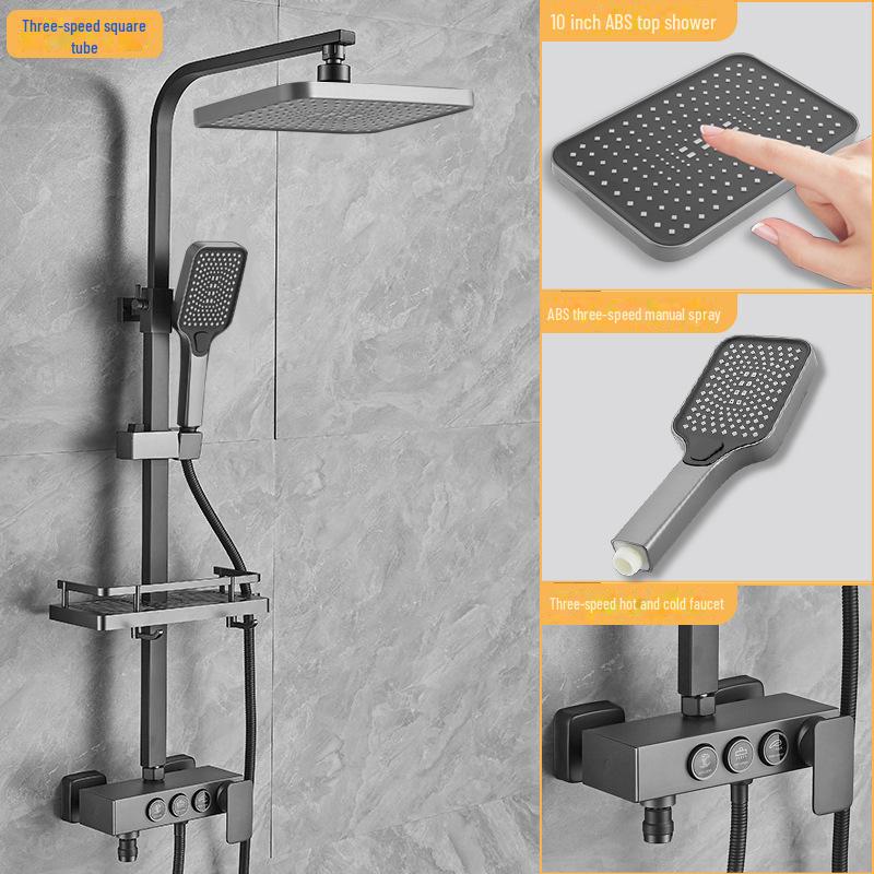 

Термостатический душевой гарнитур из нержавеющей стали серого цвета с тропическим душем и функцией усилителя