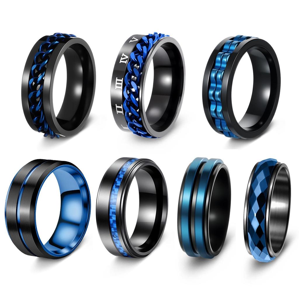 Customizable Men's Rotatable Hip Hop Punk Ring - Stainless and Titanium Steel Jewelry Set with High-End Feel