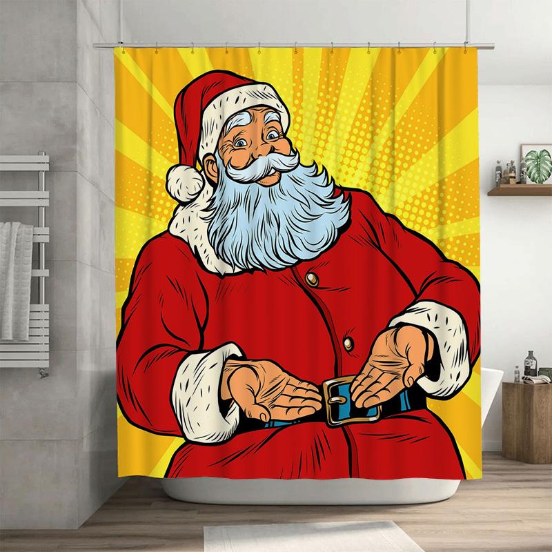 

Tu Santa Claus Shower Curtain Festive Christmas Bathroom Decor Holiday Home Xmas Pattern Waterproof Fabric Backdrop W60H190(CM)-1 Pcs