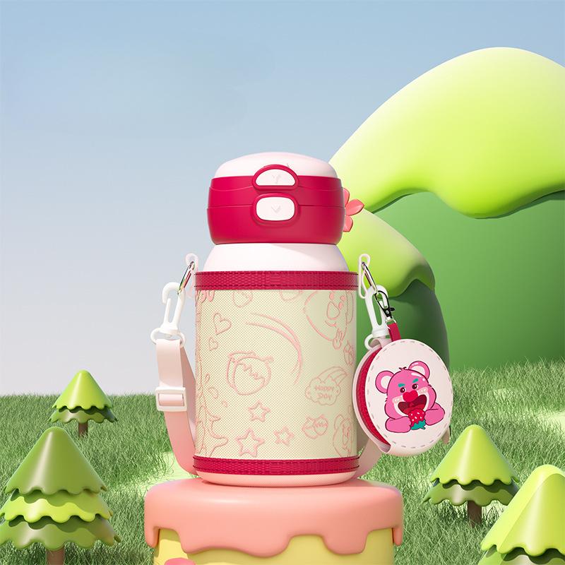 316 Stainless Steel Children's Vacuum Cup High-Looking Cartoon Cute Straw Double Drinking Cup Portable Drop-Resistant Big Belly Cup