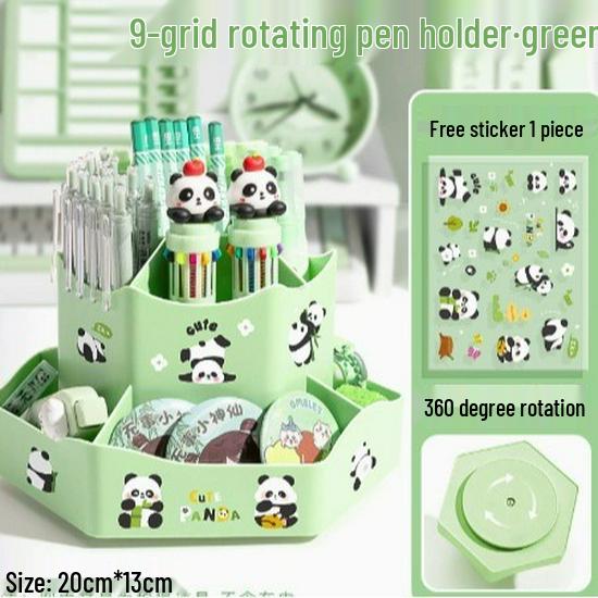 Nine-Grid Rotating Pen Holder, Upgraded Large Capacity, High-End Desktop Organizer, Multifunctional Luxury Storage Box