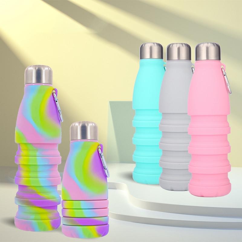 Foldable Bottle With Carabiner Leak Silicone Collapsible Water Bottles Lightweight Active Cups Proof For Outdoor Use Travel 500ml