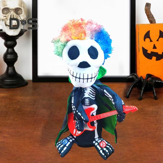 Halloween Rotating Skeleton Figurine Electric Music Spinning Skeleton with Red Light Eyes for Halloween Ghost Festival Prop