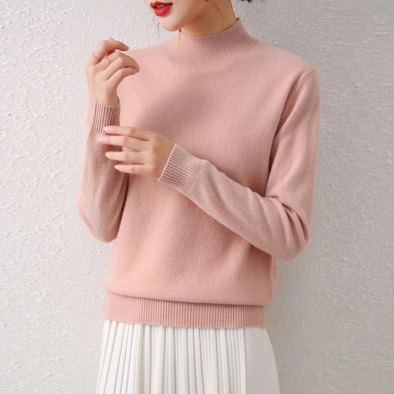 Women's Autumn/Winter Wool Sweater - Half-High Round Neck, Warm Knit Pullover, Ideal Base Layer