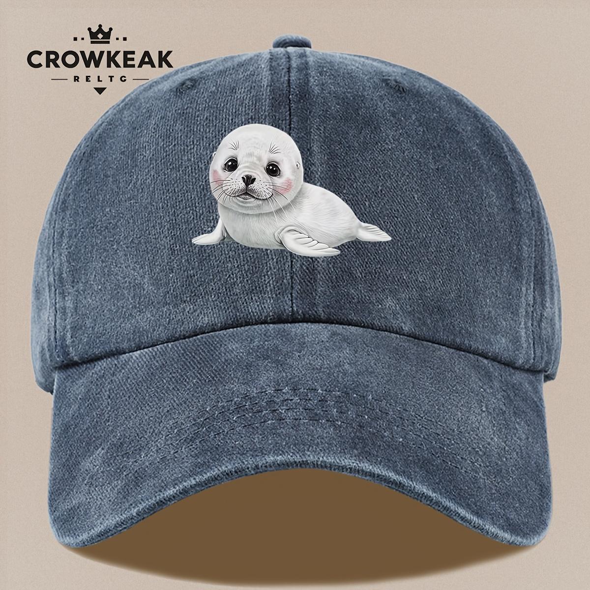 pc Cute Cartoon Seal Pattern Design Printed Baseball Cap Black Papa Trucker Hat Breathable Comfortable Solid Color Easy Retro S 1pc