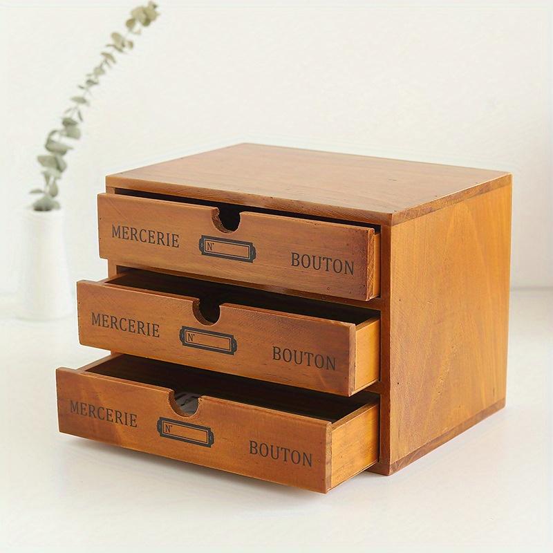 1pc Vintage Wooden Storage Drawer, Office Desktop Storage Box, 1/2/3-layer Drawer Type Small Cabinet, Multi-functional Storage