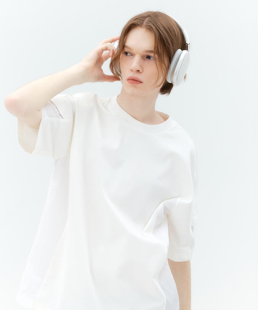 MINDBRIDGE [Cool] Woven Mix Side Pocket Semi-Oversized T-Shirt - 2 Colors Myts3141