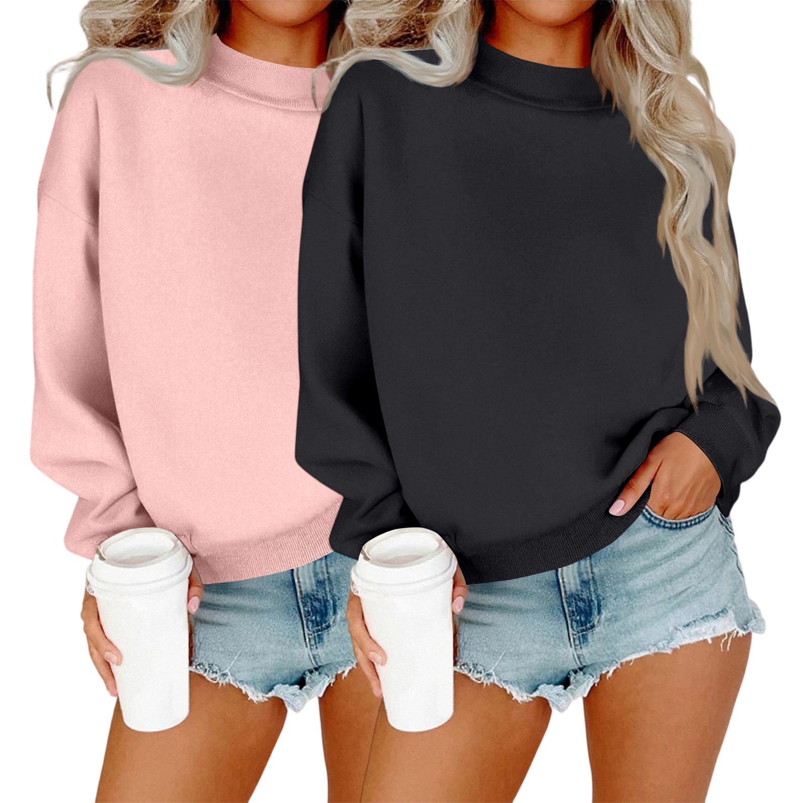 

Женский модный повседневный топ с длинными рукавами и круглым вырезом, толстовка-комбо XL розовый