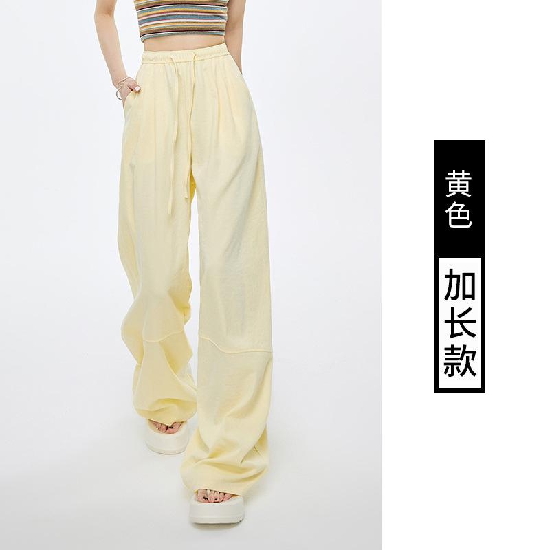 Retro splicing wide-leg pants women's autumn new high-waisted elastic waist lace-up loose casual tooling trousers
