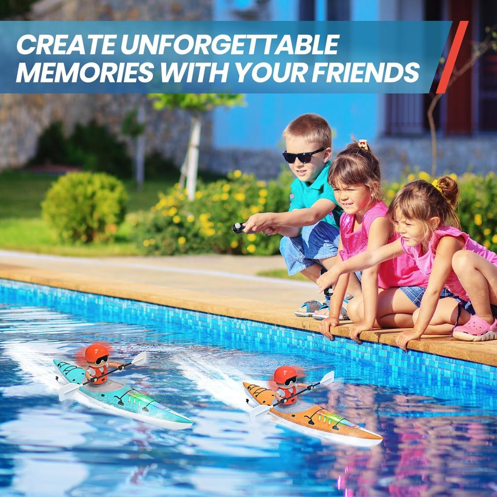 RC Kayak Boat W/Colorful LED Light for Kids, Innovative Realistic Paddling Design,2.4 Ghz Remote Control Boat Toy, Never Capsize for Lake,