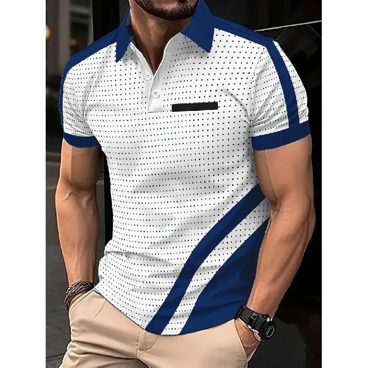 Men s Summer Printed Polo Shirt Fashionable Breathable Short-Sleeve Business Casual T-Shirt S белый