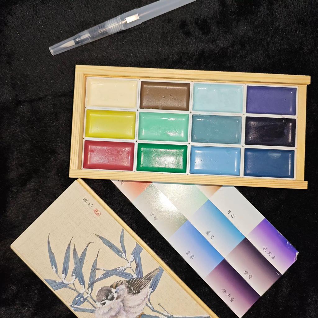 48-12 Farben Handgemaltes Chinesisches Malset - Professionelle Aquarellfarben in Festfarben, Ideal zum Skizzieren und Illustrieren