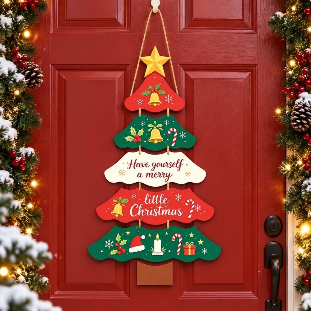 Cartoon Christmas Tree Door Sign Paper Door Hanging Ornament Xmas Hanging Flag Retailers