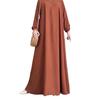 2023 Solid Color Long-Sleeve Round Neck Zipper Dress for Muslim Women