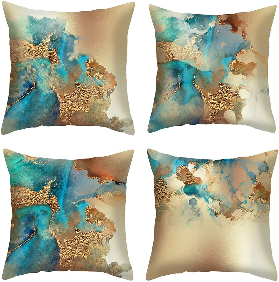 Jessica Chen Unisex Green/Gold Pillowcase Printed Soft Short Plush 45X 45Cm Decorative Sofa Pillowcase Square Cushion Cover For Living Room Bed Sofa