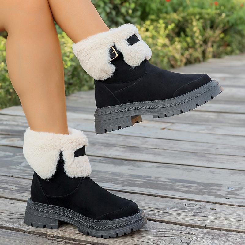 Fashion Faux Fur Suede Ankle Boots Women  Thick Sole Short Plush Snow Boots Woman Non Slip Plus Size 43 Winter Booties Mujer