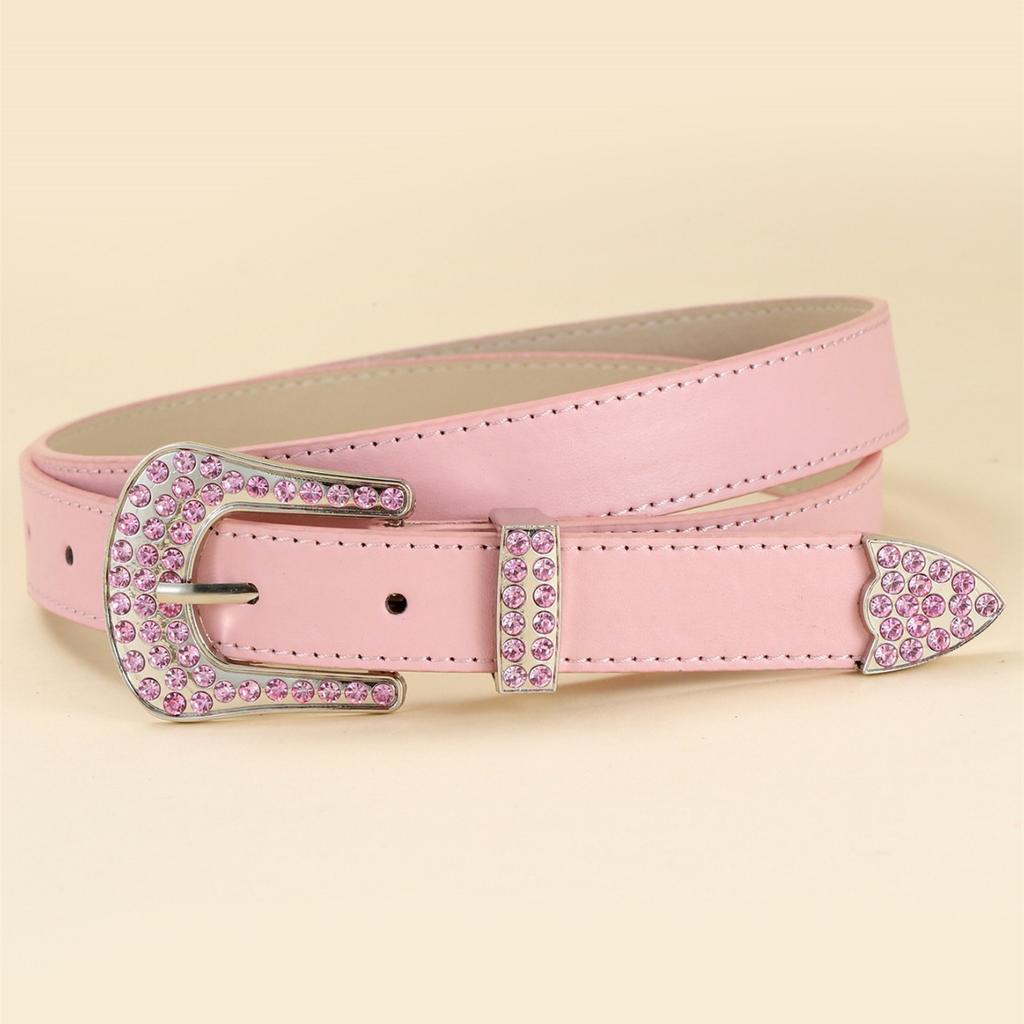 Women'S Belt Simple Pin Buckle Pu Premium Belt With Drill Belt Skirt Decorative Belt