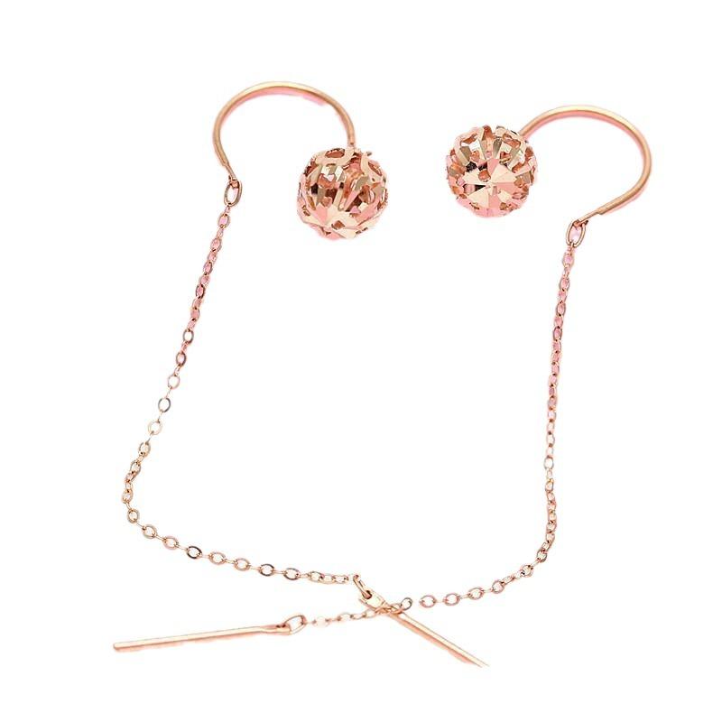 Exquisite Russian 585 Purple Gold Color Gold Hollow Ball Earrings, Simple Temperament Design, Rose Gold-Plated Earrings