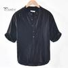 Men Summer Shirt V Neck Stand Collar Short Sleeves Vinatge Solid Color Loose Simple Style Mid Length Pullover Office Daily Wear Top