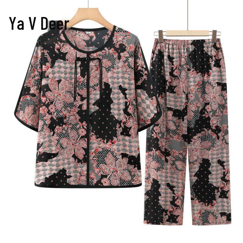 Yalu Women s Summer Loose Floral T-Shirt & Pants Set 6XL