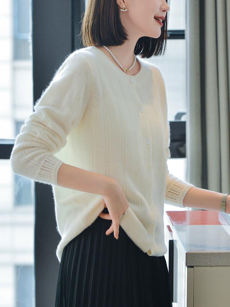 Dámský kašmírový kardigan Qinghe kašmír 30% kašmír 70% vlna podzimní a zimní kašmírový kardigan měkký a teplý