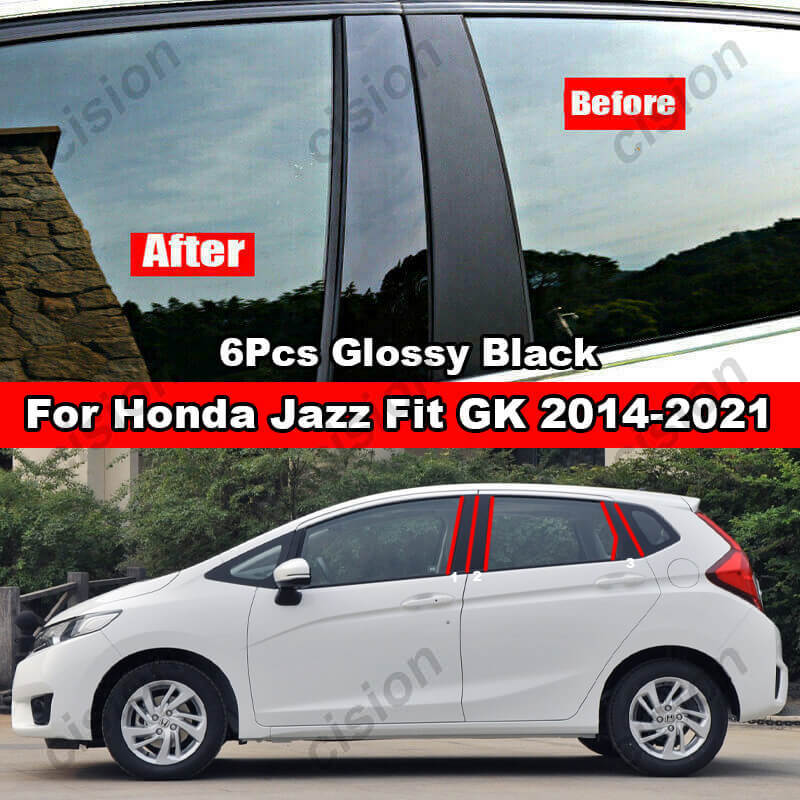 6Pcs Car Window Door Column B C D BC Pillar Post Cover Trim for Honda Jazz Fit GD GE GK GS GR 2001- Mirror Effect PC Sticker