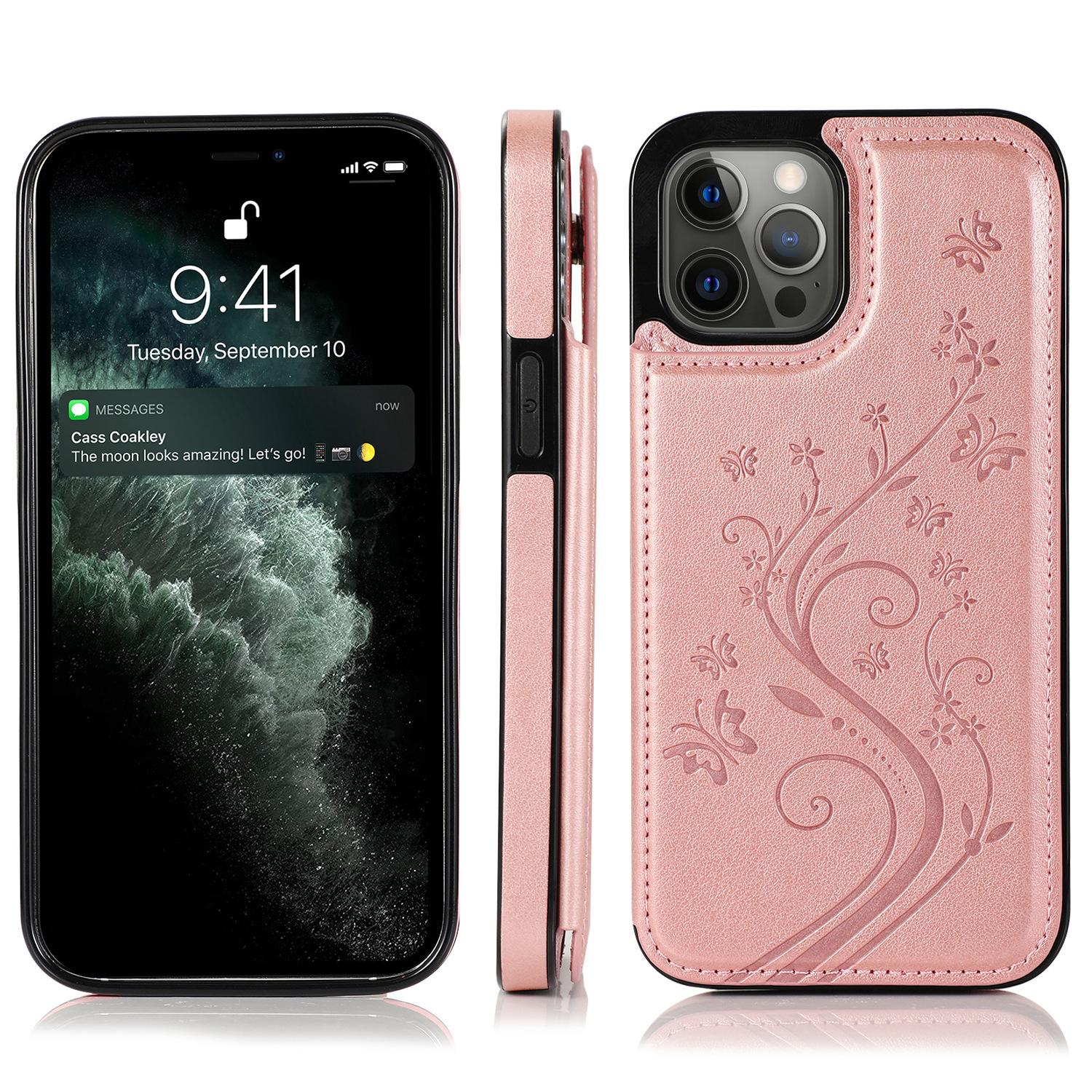 

Butterfly Floral PU Leather Wallet Case for iPhone, Card Holder Slot Protective Cover with Kickstand iphone12 5.4 розового золота