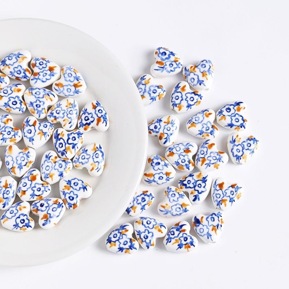 5pcs/set Double Sided Heart Shape Ceramic Beads Small Porcelain Beads Jewelry Making  Necklace