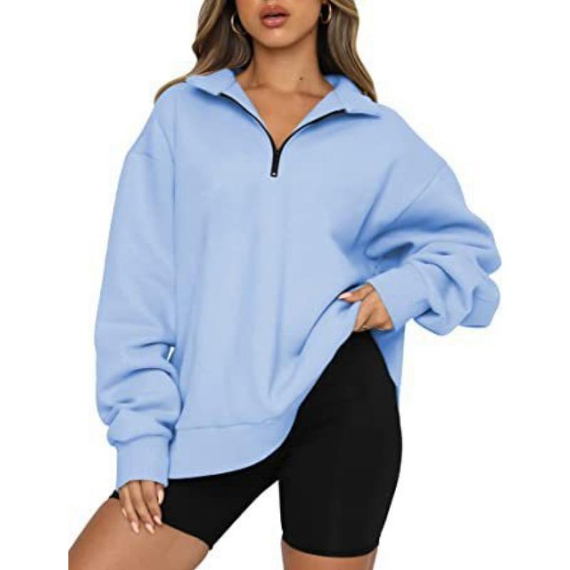 New Winter Women's Sweatshirt Plus Velvet Top Loose Solid Color Pocketless Sweatshirt